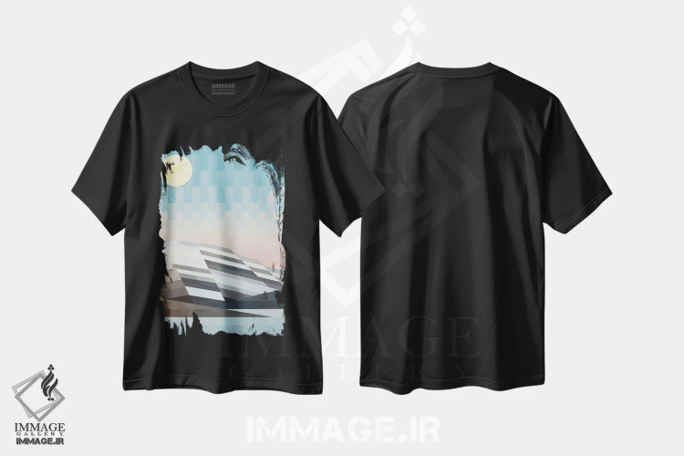 تیشرت مشکی طرح دار تمام روز بر فراز قله ها، آبستره اثر جون یونگجین | فروشگاه ایماژ