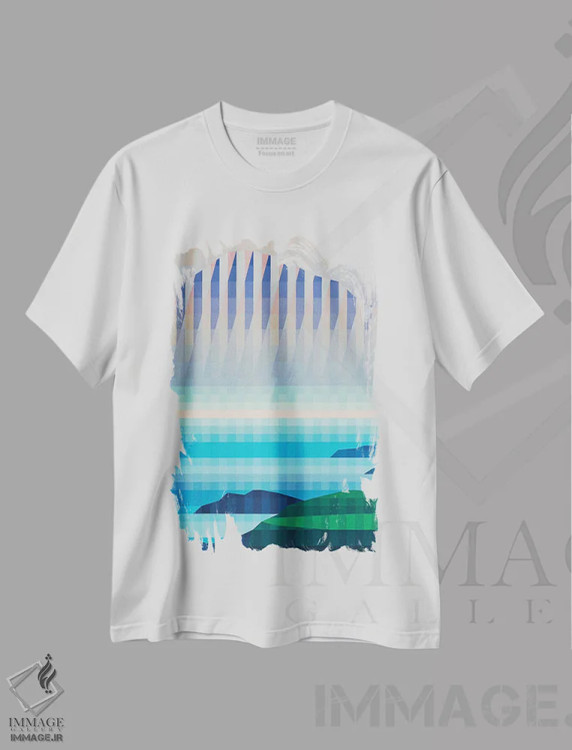 تیشرت سفید طرح دار کوه های مه آلود، آبستره اثر جون یونگجین | immage.ir
