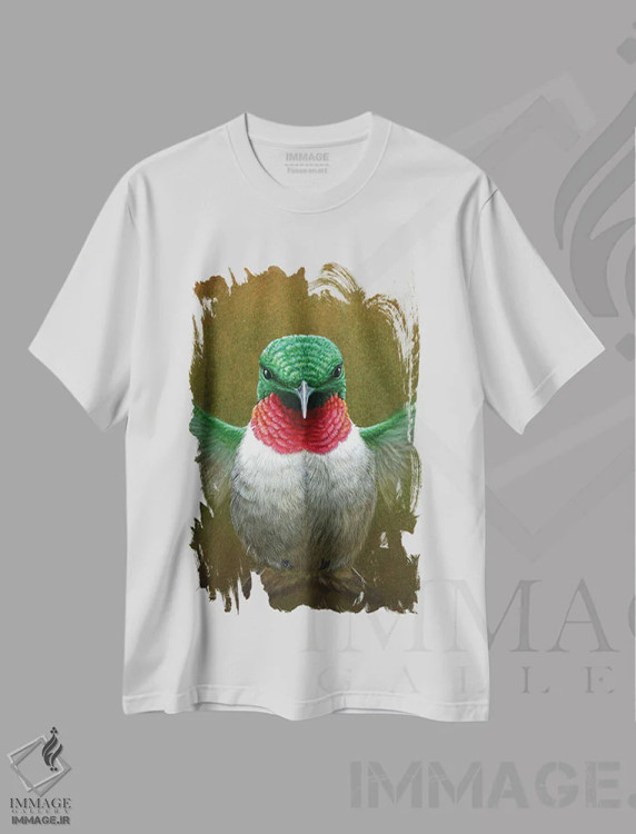 تیشرت سفید طرح دار مرغ مگس خوار، تزئینی اثر جرمی پاول | فروشگاه ایماژ