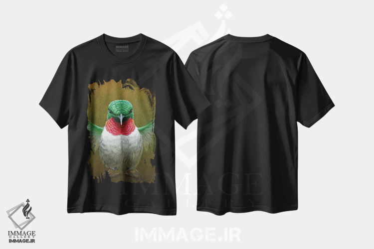تیشرت مشکی طرح دار مرغ مگس خوار، تزئینی اثر جرمی پاول | immage.ir