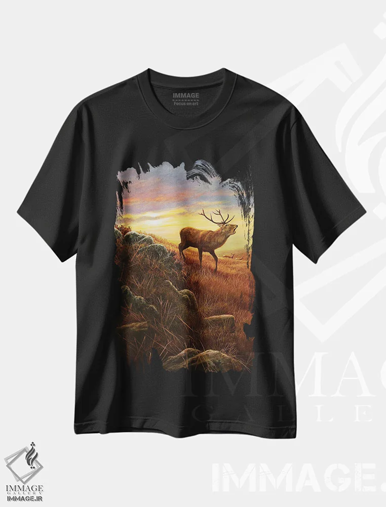 تیشرت مشکی طرح دار نور کوهستان، دکور کلبه و لژ اثر جرمی پاول | immage.ir