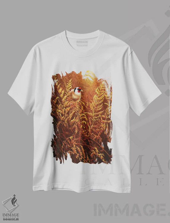 تیشرت سفید طرح دار سرخس های پاییزی، هنر فاخر معاصر اثر جرمی پاول | immage.ir