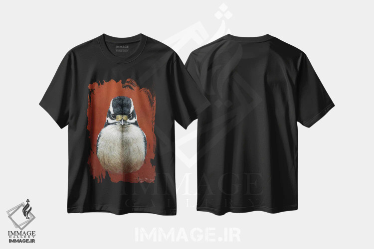 تیشرت مشکی طرح دار دارکوب کرک دار، دکور کلبه و لژ اثر جرمی پاول | immage.ir