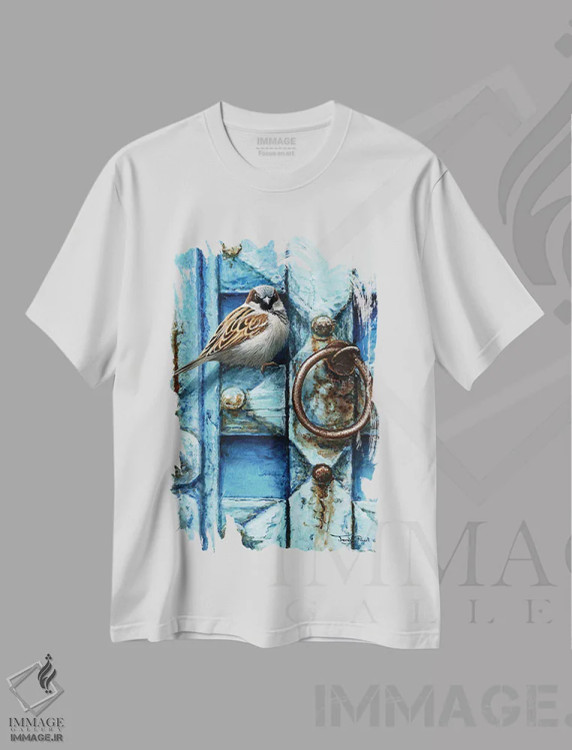 تیشرت سفید طرح دار گنجشک خانگی، تزئینی اثر جرمی پاول | فروشگاه ایماژ