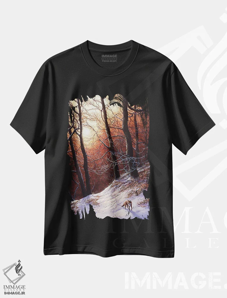 تیشرت مشکی طرح دار بازگشت زمستان، هنر فاخر معاصر اثر جرمی پاول | فروشگاه ایماژ