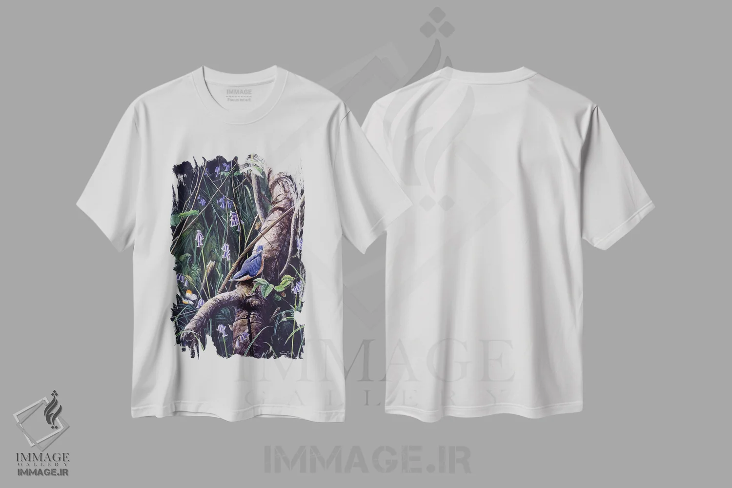 تیشرت سفید طرح دار غم های بهاری، دکور کلبه و لژ اثر جرمی پاول | فروشگاه ایماژ