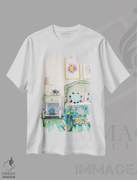 تیشرت سفید طرح دار اتاق خواب مری الن، دکور معاصر اثر جنی وستنهوفر | فروشگاه ایماژ
