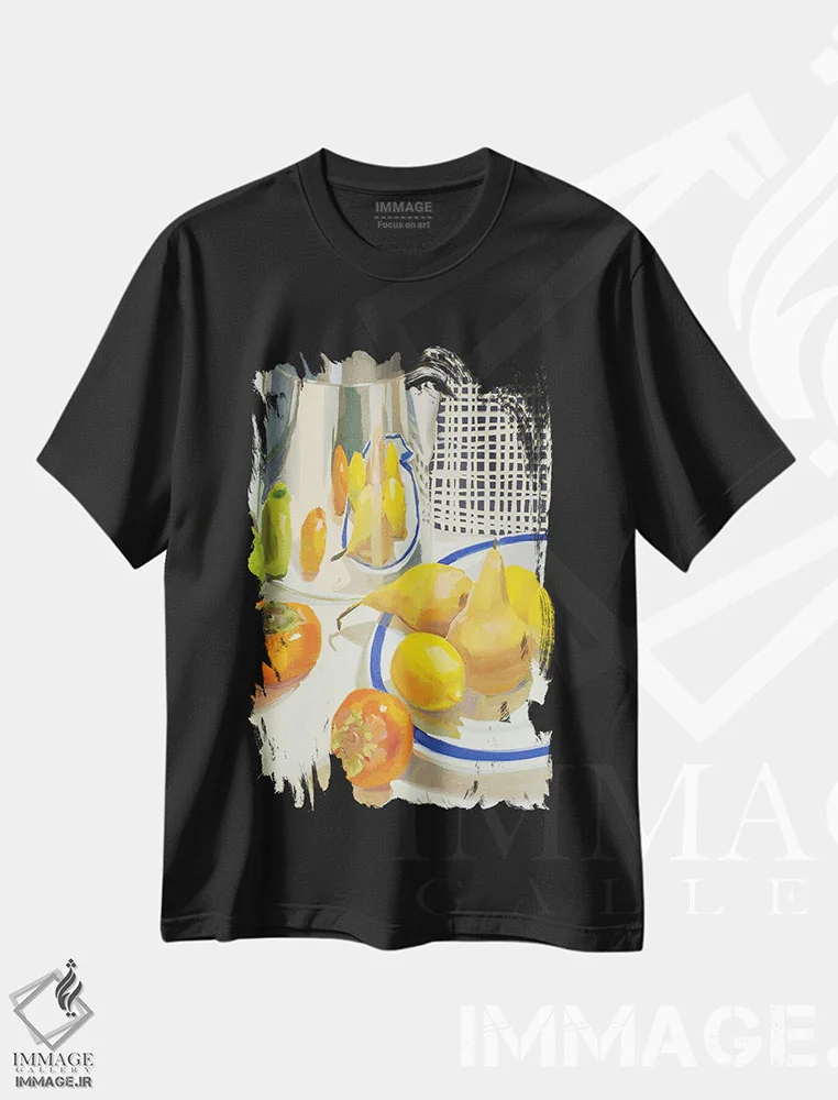 تیشرت مشکی طرح دار بازتاب میوه ها، دکور معاصر اثر جنی وستنهوفر | immage.ir