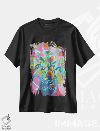 تیشرت مشکی طرح دار طرح گل دار صورتی، دکور معاصر اثر جنی وستنهوفر | فروشگاه ایماژ