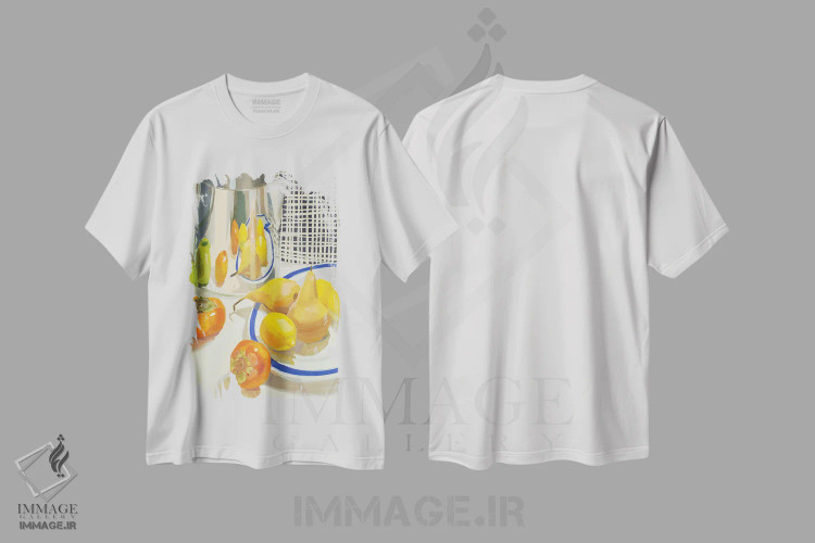 تیشرت سفید طرح دار بازتاب میوه ها، دکور معاصر اثر جنی وستنهوفر | فروشگاه ایماژ