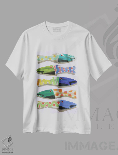 تیشرت سفید طرح دار ماهی چوبی، تزئینی اثر جنی وستنهوفر | فروشگاه ایماژ