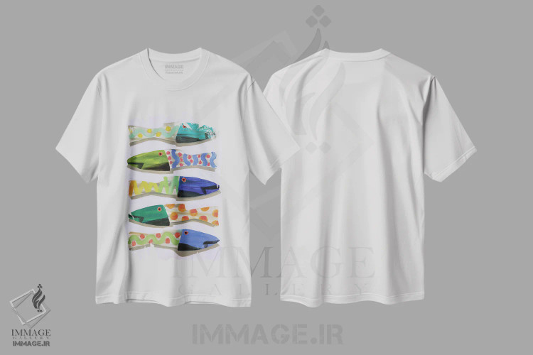 تیشرت سفید طرح دار ماهی چوبی، تزئینی اثر جنی وستنهوفر | فروشگاه ایماژ