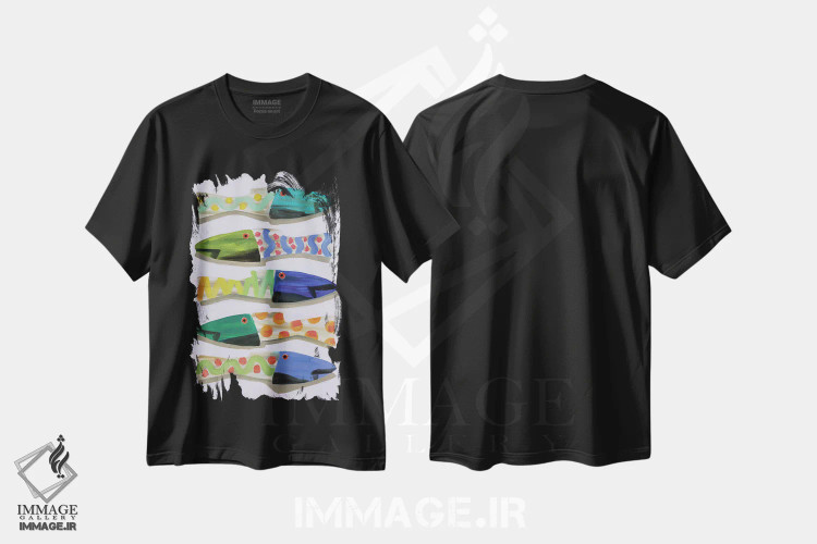 تیشرت مشکی طرح دار ماهی چوبی، تزئینی اثر جنی وستنهوفر | immage.ir