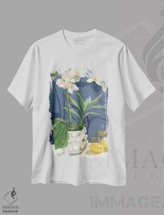 تیشرت سفید طرح دار ارکیده ها و لیموها، دکور معاصر اثر جنی وستنهوفر | فروشگاه ایماژ