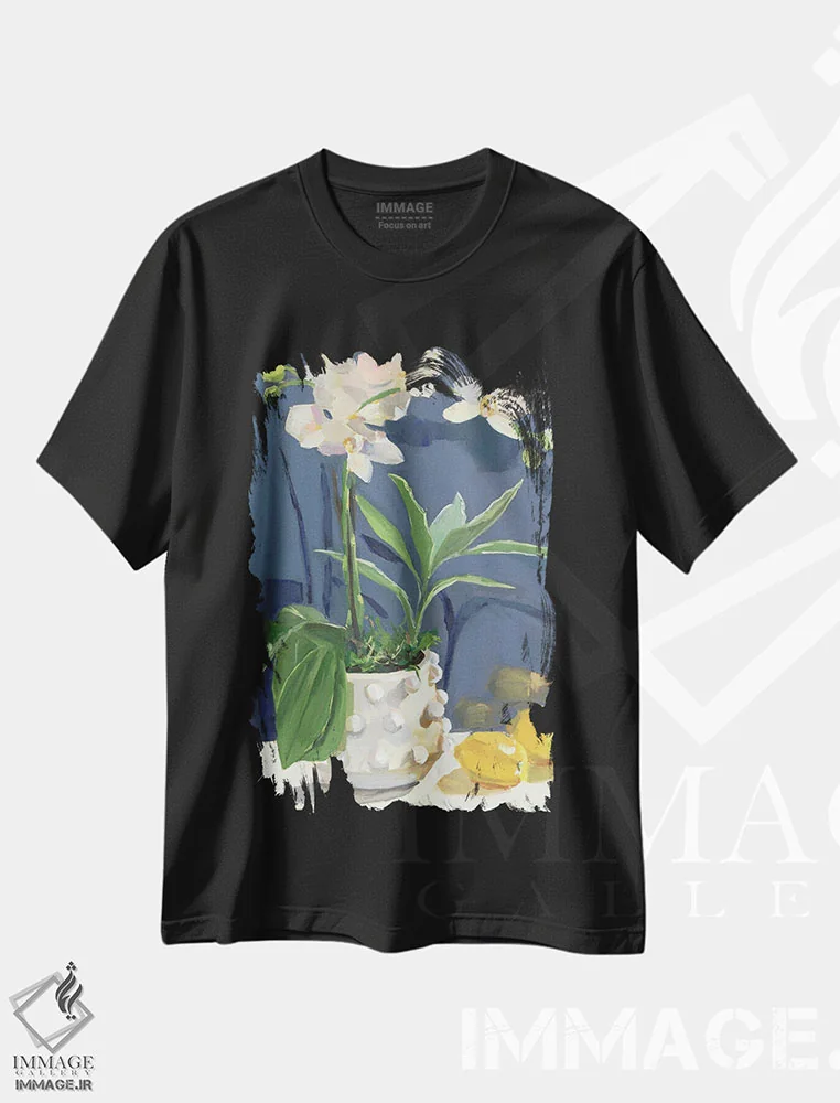 تیشرت مشکی طرح دار ارکیده ها و لیموها، دکور معاصر اثر جنی وستنهوفر | immage.ir