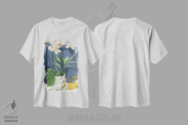 تیشرت سفید طرح دار ارکیده ها و لیموها، دکور معاصر اثر جنی وستنهوفر | فروشگاه ایماژ