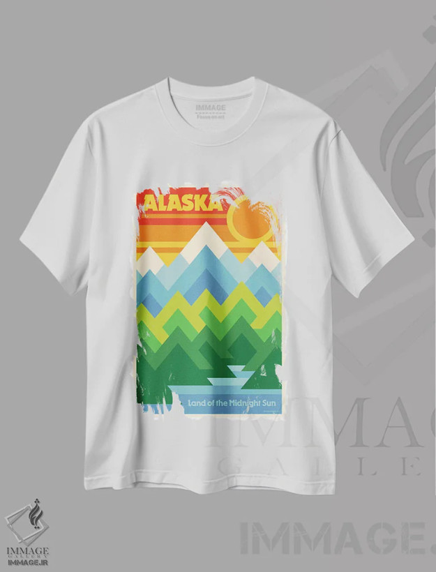 تیشرت سفید طرح دار پوستر سفر رترو آلاسکا، هنر دیجیتال اثر جیم زانیسر | فروشگاه ایماژ
