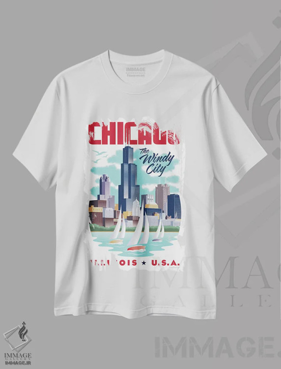 تیشرت سفید طرح دار پوستر سفر شیکاگو، هنر دیجیتال اثر جیم زانیسر | immage.ir