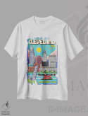 تیشرت سفید طرح دار پوستر سفر پاپ آرت کلیولند، هنر دیجیتال اثر جیم زانیسر | فروشگاه ایماژ