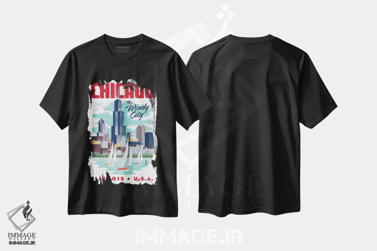 تیشرت مشکی طرح دار پوستر سفر شیکاگو، هنر دیجیتال اثر جیم زانیسر | فروشگاه ایماژ