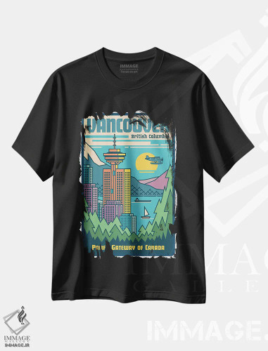 تیشرت مشکی طرح دار پوستر پاپ آرت ونکوور، هنر دیجیتال اثر جیم زانیسر | فروشگاه ایماژ