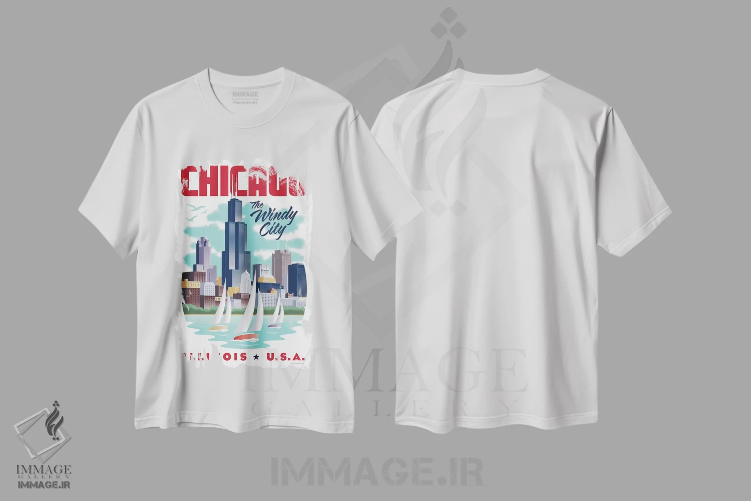تیشرت سفید طرح دار پوستر سفر شیکاگو، هنر دیجیتال اثر جیم زانیسر | immage.ir
