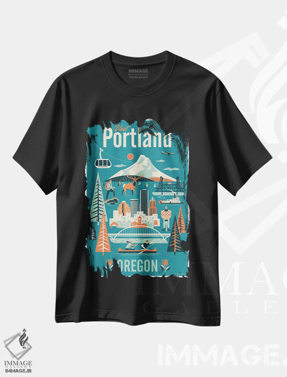 تیشرت مشکی طرح دار پوستر سفر پورتلند، هنر دیجیتال اثر جیم زانیسر | immage.ir