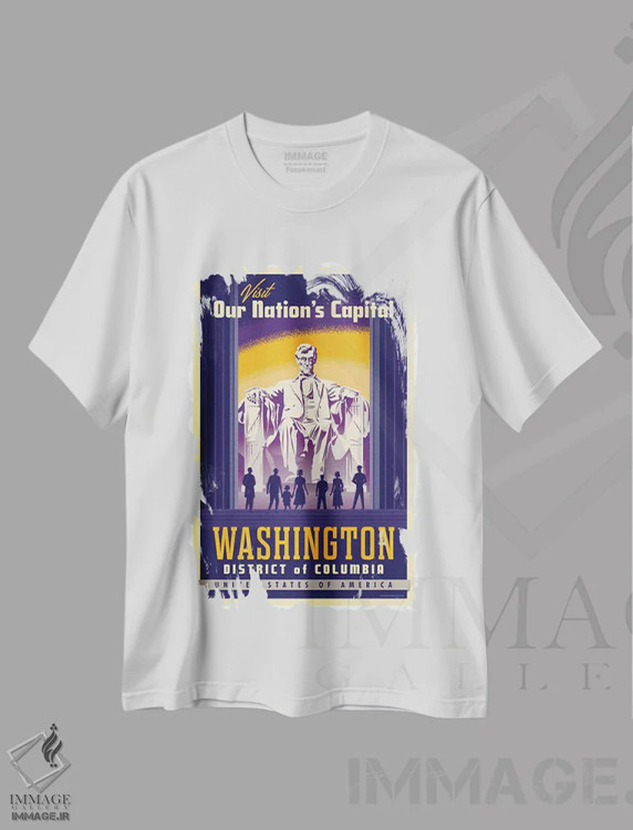 تیشرت سفید طرح دار پوستر سفر واشنگتن دی سی، هنر دیجیتال اثر جیم زانیسر | immage.ir