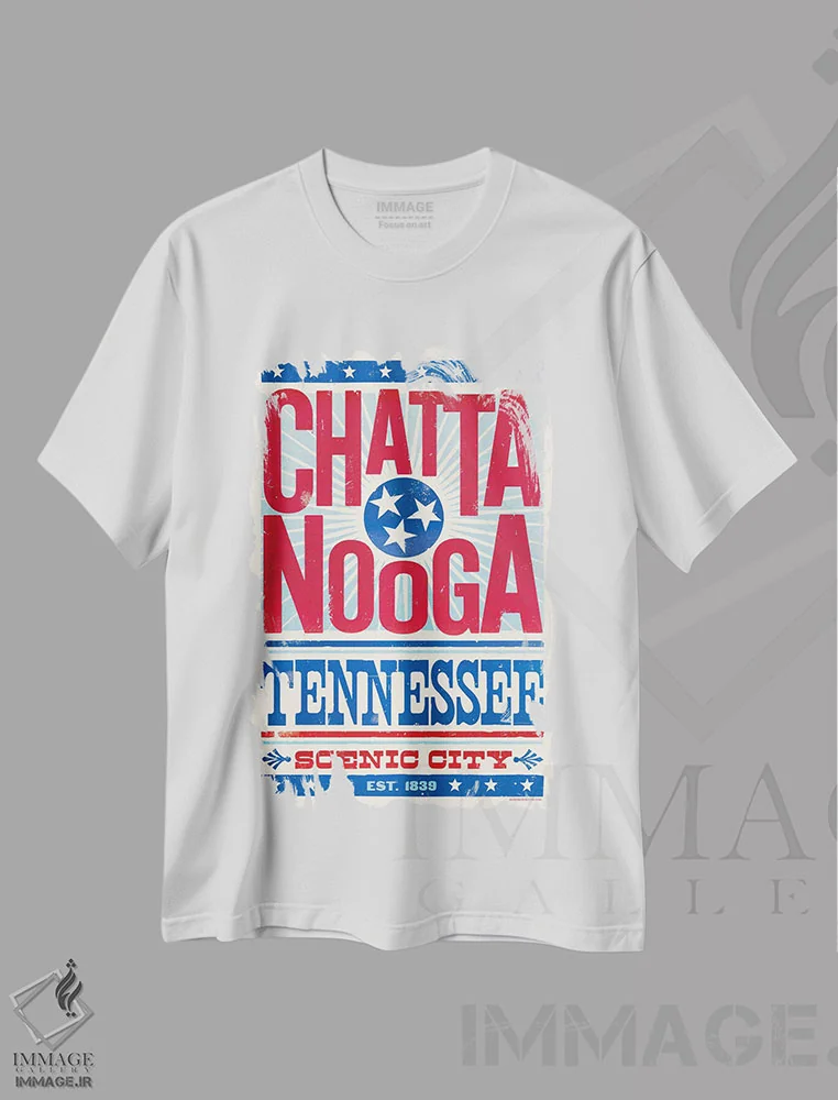 تیشرت سفید طرح دار پوستر چاپ حروف چاتانوگا، تزئینی اثر جیم زانیسر | immage.ir