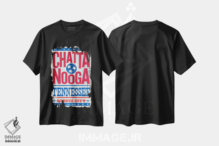 تیشرت مشکی طرح دار پوستر چاپ حروف چاتانوگا، تزئینی اثر جیم زانیسر | فروشگاه ایماژ