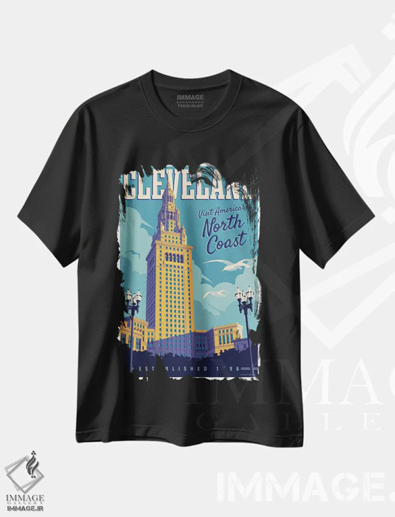 تیشرت مشکی طرح دار پوستر سفر کلیولند، هنر دیجیتال اثر جیم زانیسر | فروشگاه ایماژ