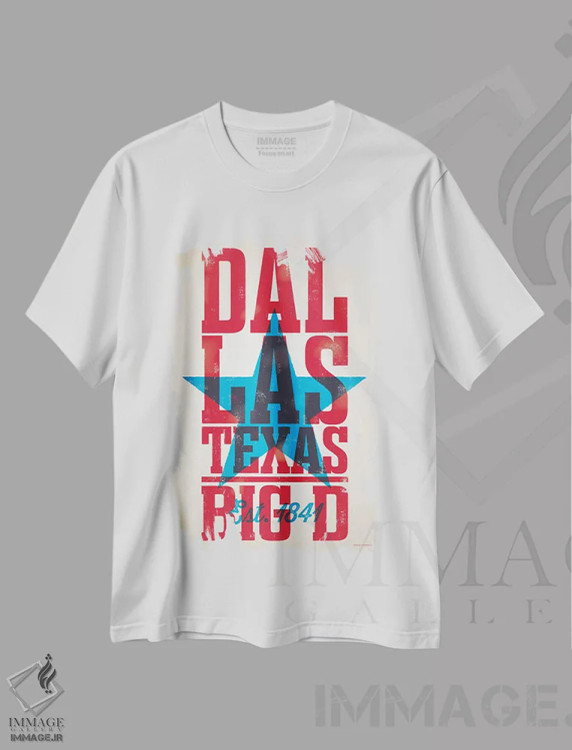 تیشرت سفید طرح دار پوستر چاپ حروف دالاس، هنر دیجیتال اثر جیم زانیسر | فروشگاه ایماژ