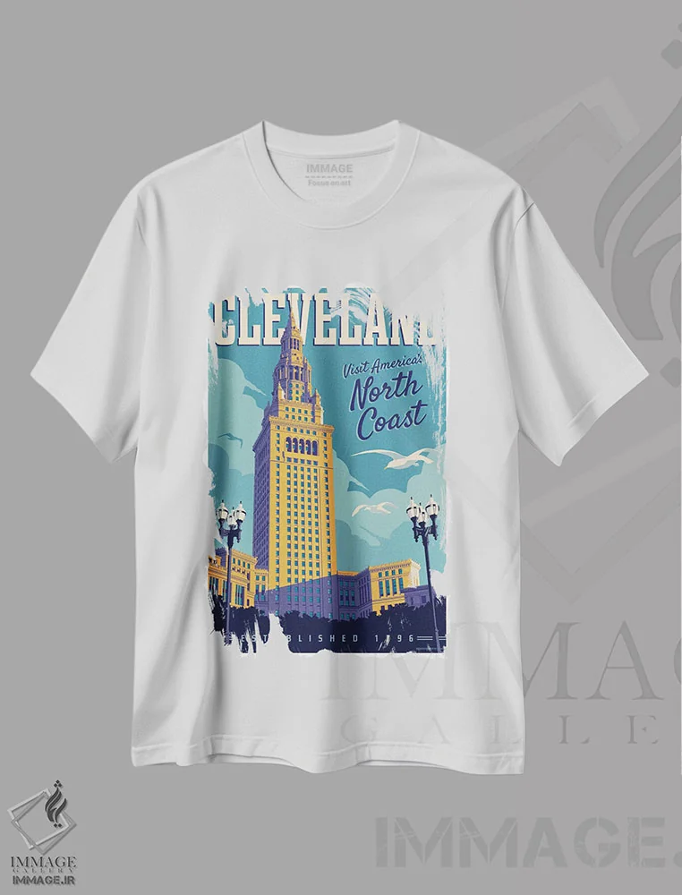 تیشرت سفید طرح دار پوستر سفر کلیولند، هنر دیجیتال اثر جیم زانیسر | immage.ir