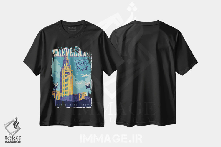 تیشرت مشکی طرح دار پوستر سفر کلیولند، هنر دیجیتال اثر جیم زانیسر | فروشگاه ایماژ