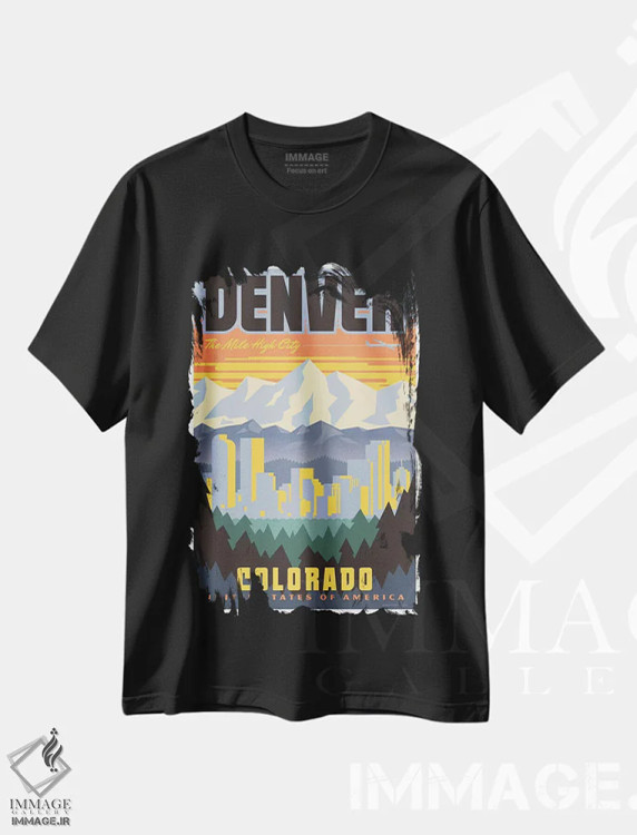 تیشرت مشکی طرح دار پوستر سفر دنور، هنر دیجیتال اثر جیم زانیسر | فروشگاه ایماژ
