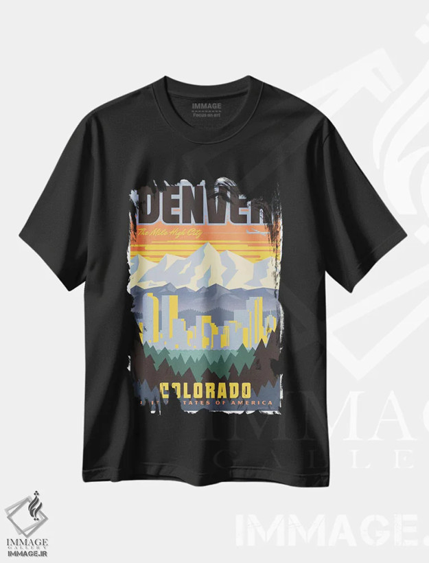 تیشرت مشکی طرح دار پوستر سفر دنور، هنر دیجیتال اثر جیم زانیسر | فروشگاه ایماژ