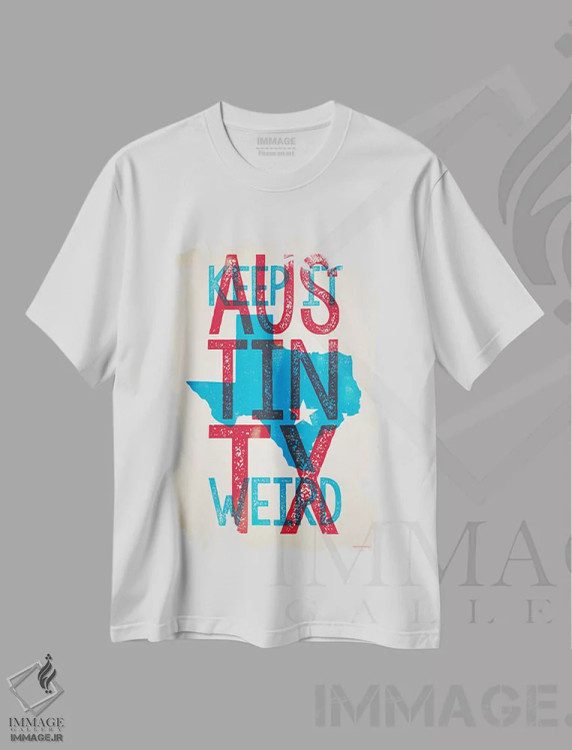 تیشرت سفید طرح دار پوستر آستین؛ عجیب باش، هنر دیجیتال اثر جیم زانیسر | فروشگاه ایماژ