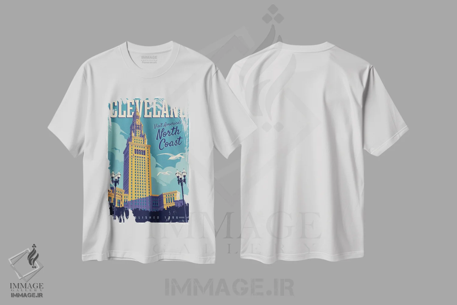 تیشرت سفید طرح دار پوستر سفر کلیولند، هنر دیجیتال اثر جیم زانیسر | immage.ir
