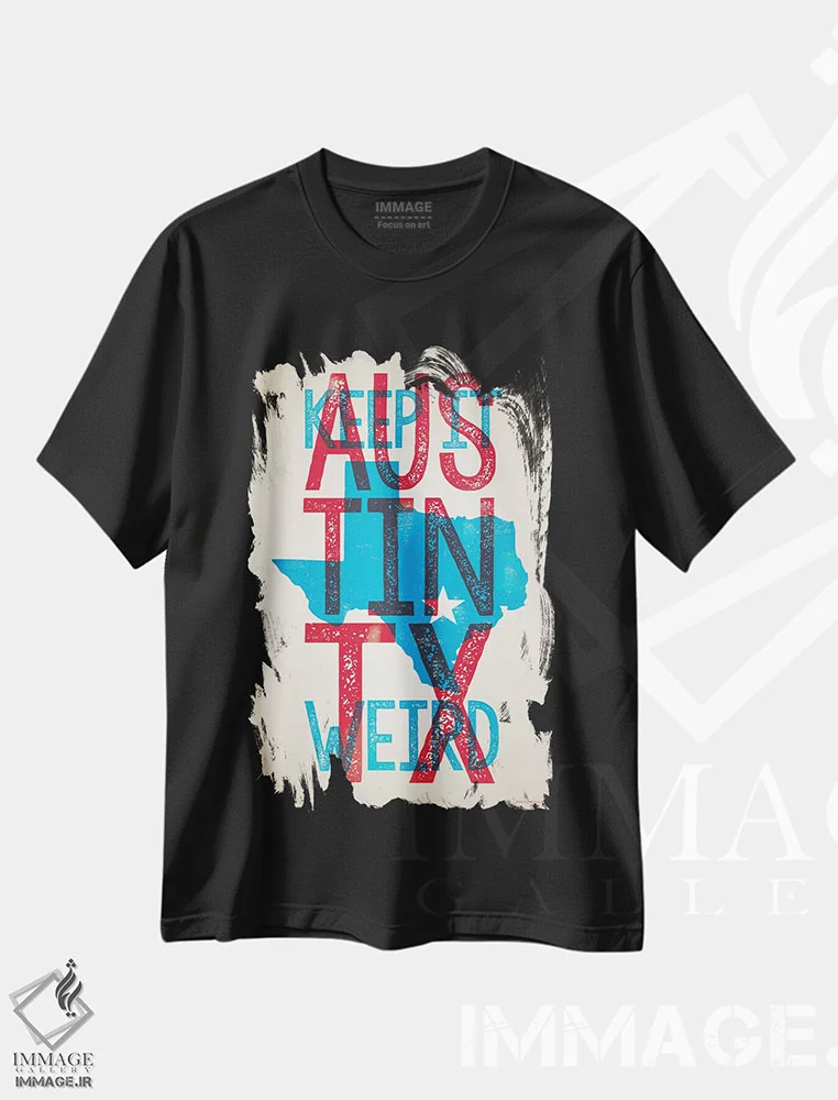 تیشرت مشکی طرح دار پوستر آستین؛ عجیب باش، هنر دیجیتال اثر جیم زانیسر | immage.ir