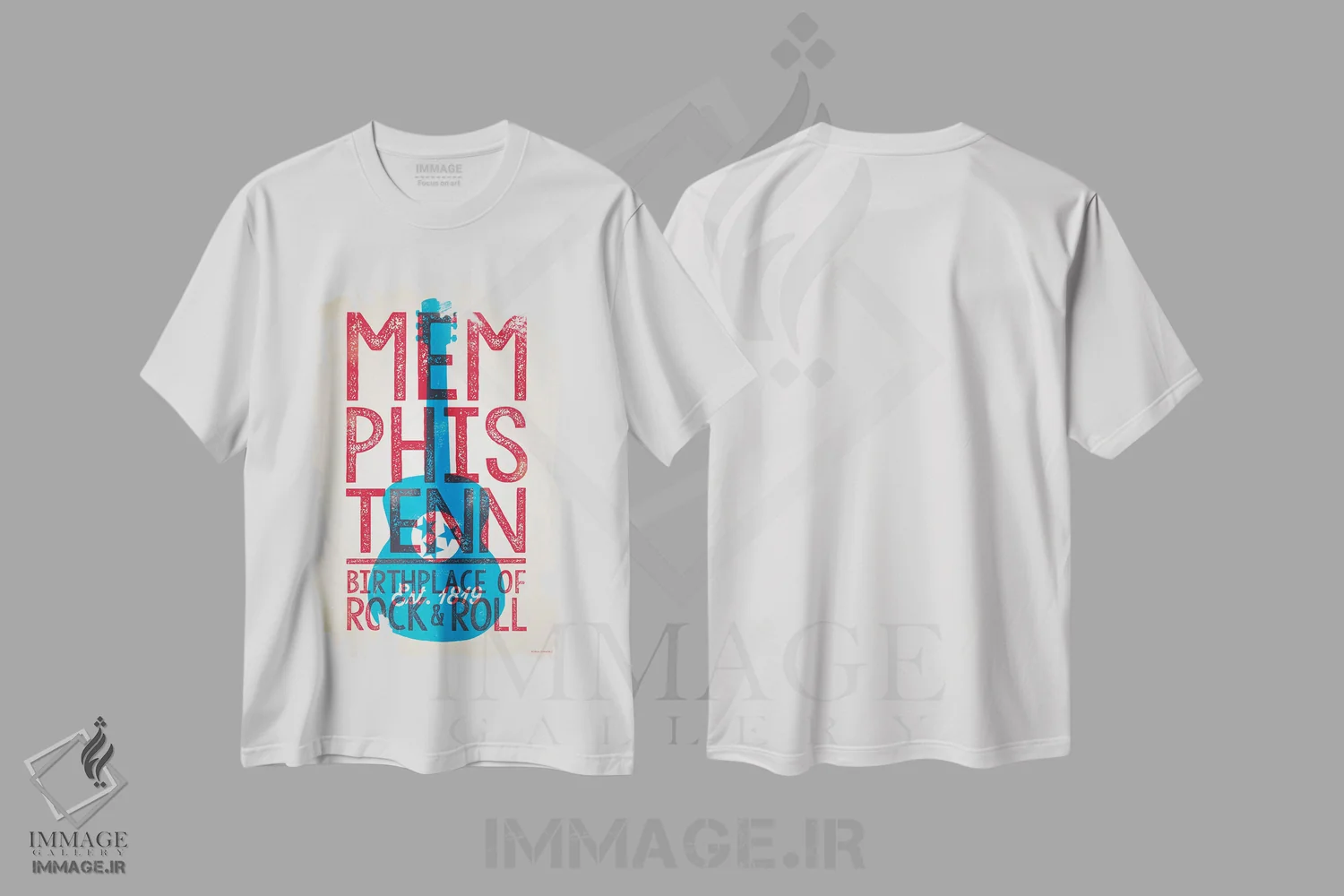 تیشرت سفید طرح دار پوستر چاپ حروف ممفیس؛ زادگاه راک اند رول، هنر دیجیتال اثر جیم زانیسر | immage.ir