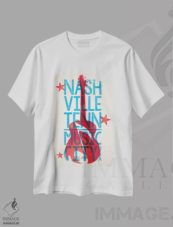 تیشرت سفید طرح دار پوستر چاپ حروف نشویل، هنر دیجیتال اثر جیم زانیسر | فروشگاه ایماژ