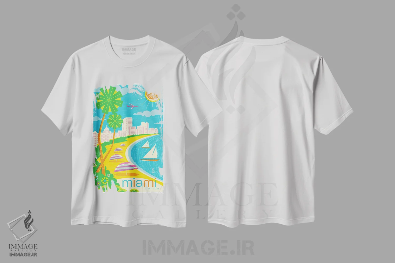 تیشرت سفید طرح دار پوستر سفر مدرن میامی، هنر دیجیتال اثر جیم زانیسر | immage.ir