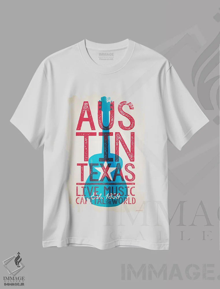 تیشرت سفید طرح دار آستین؛ پایتخت موسیقی زنده جهان، هنر دیجیتال اثر جیم زانیسر | immage.ir
