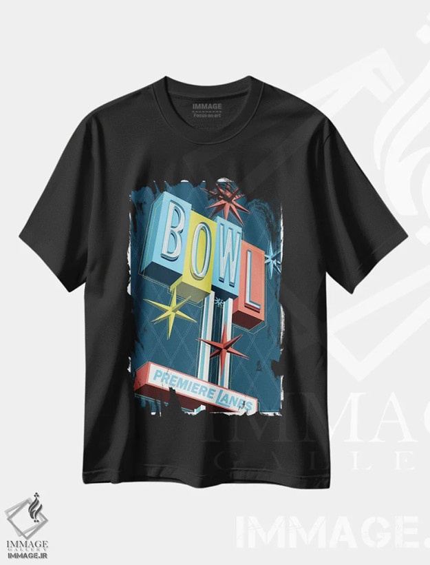 تیشرت مشکی طرح دار پوستر سفر بولینگ پرمیر لینز، تزئینی اثر جیم زانیسر | فروشگاه ایماژ
