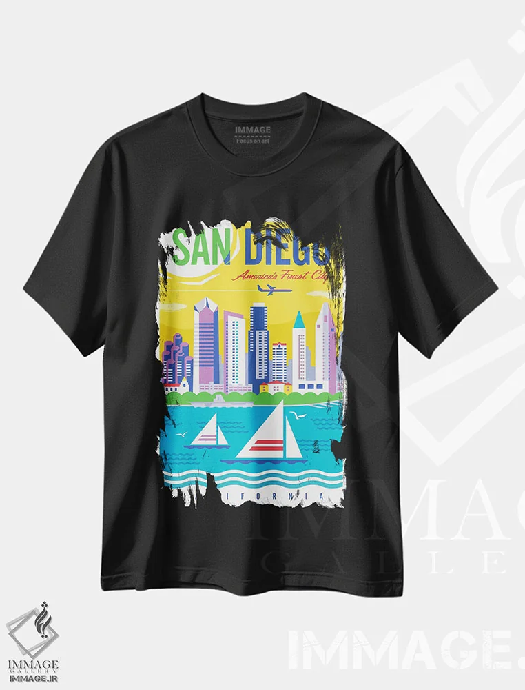 تیشرت مشکی طرح دار پوستر سفر سن دیگو، هنر دیجیتال اثر جیم زانیسر | immage.ir