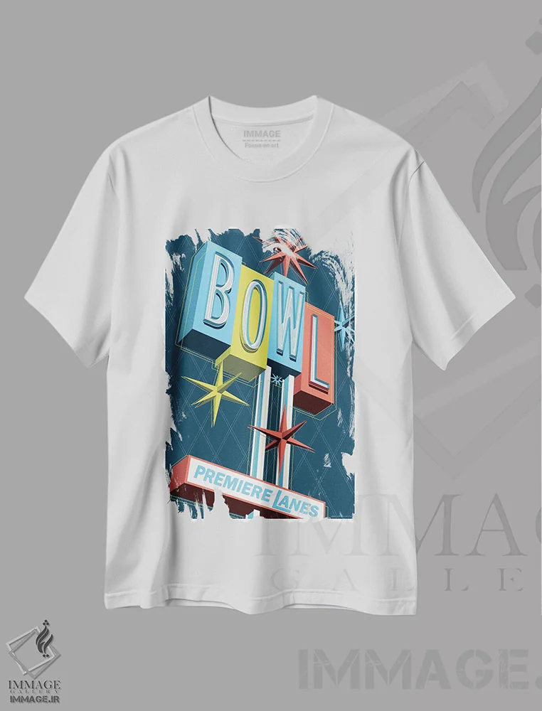 تیشرت سفید طرح دار پوستر سفر بولینگ پرمیر لینز، تزئینی اثر جیم زانیسر | immage.ir