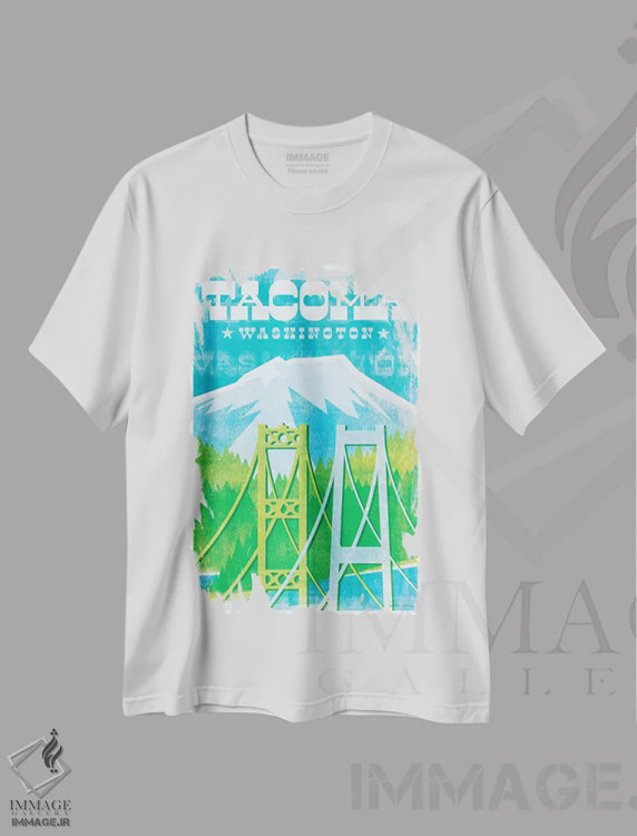 تیشرت سفید طرح دار پوستر سفر پل های تاکوما II اثر جیم زانیسر | immage.ir