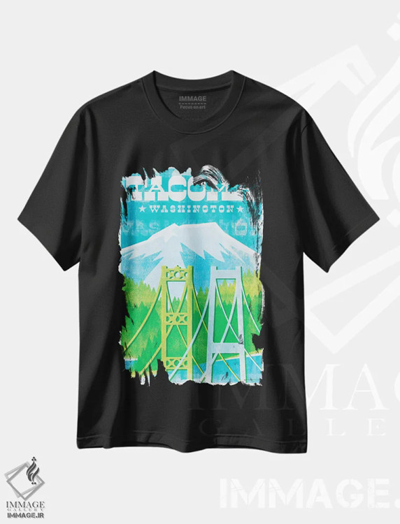 تیشرت مشکی طرح دار پوستر سفر پل های تاکوما II اثر جیم زانیسر | فروشگاه ایماژ