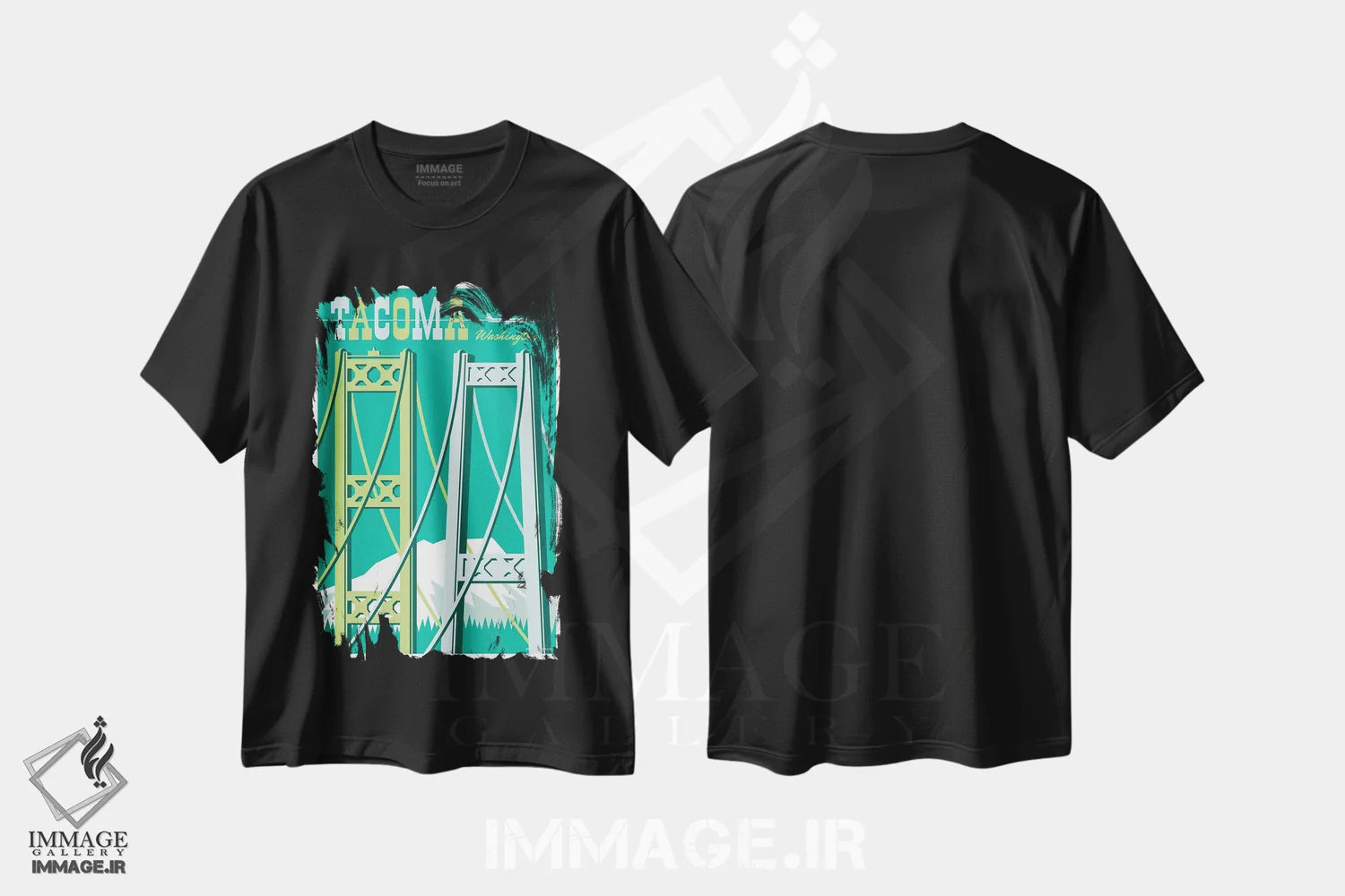 تیشرت مشکی طرح دار پوستر سفر پل های تاکوما I اثر جیم زانیسر | immage.ir