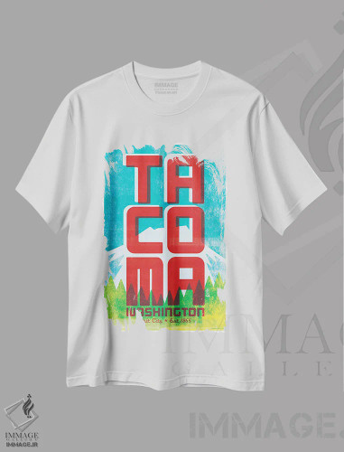 تیشرت سفید طرح دار پوستر تایپوگرافی تاکوما اثر جیم زانیسر | فروشگاه ایماژ